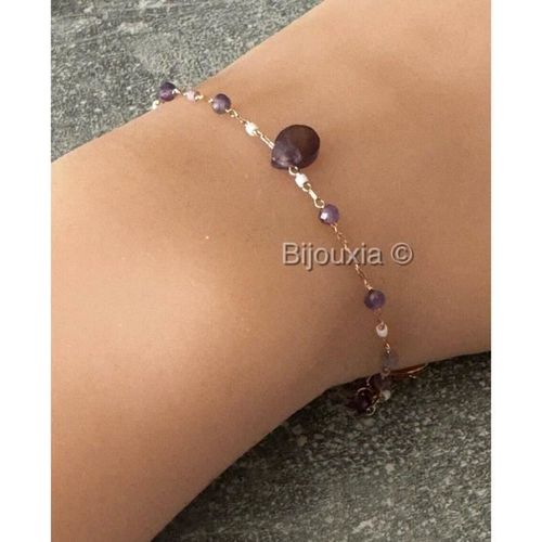 Bracelet En Plaqué Or 18 Carats Avec Pierres Fines D'améthyste Véritable