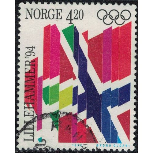 Norvège 1992 Oblitéré Used Jeux Olympiques Hiver Lillehammer Drapeaux Y&t No 1063 Su