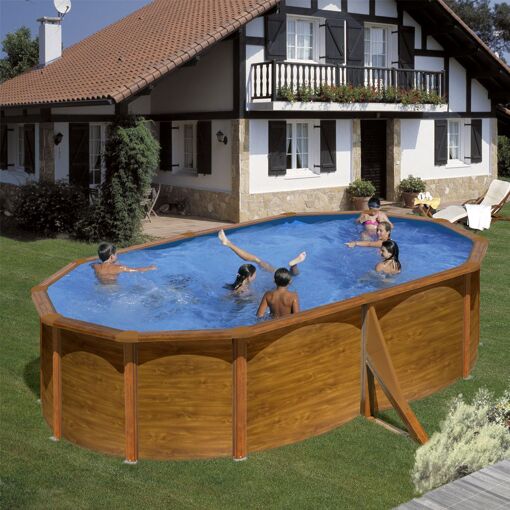 Kit piscine hors-sol pacific acier décor bois ovale 500 x