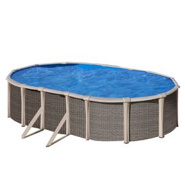 Kit piscine hors sol fusion acier aspect rotin ovale - 5.20 m x 3.70 m x h.1.35 m