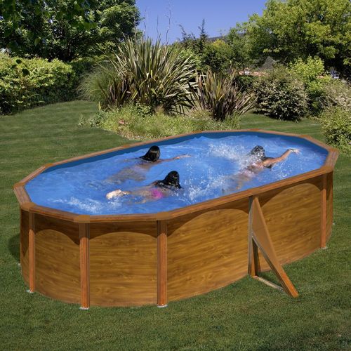 Kit piscine hors-sol sicilia acier aspect bois ovale 2 renforts 500 x 300 x h120 cm