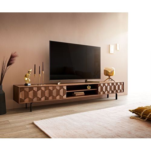 Table Tv Fevo Acacia Marron 240 Cm 4 Portes Buffet ? Pieds-L