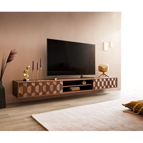 Table Tv Fevo Acacia Marron 240 Cm 4 Portes Buffet Bas Flottant