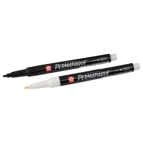 Permapaque 2 marqueurs pointe fine noir et blanc