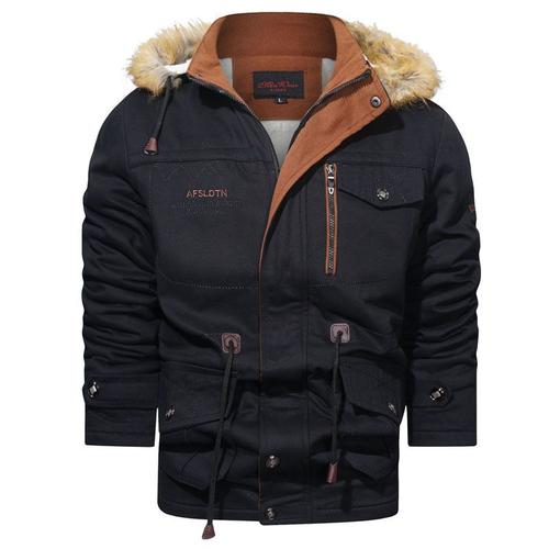 Manteau Hiver Homme Capuche Chaude Doublée Polaire Veste Zippee Epaisse Pur  Coton Couleur Unie