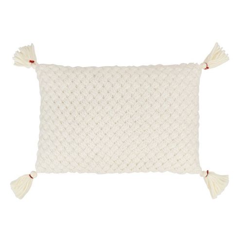 Paris Prix - Coussin Déco À Franges "Crochet" 40x60cm Blanc