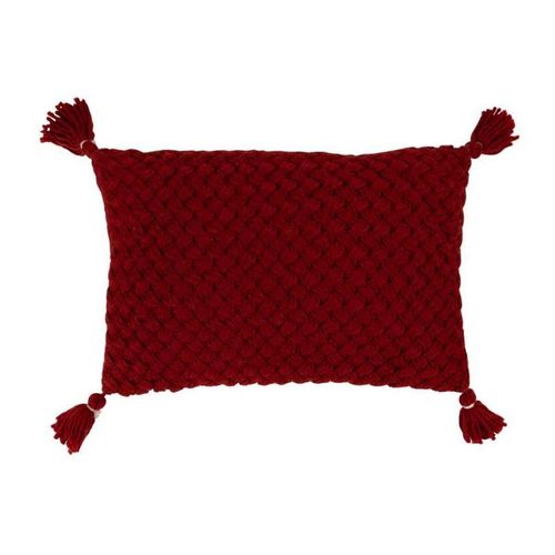 Paris Prix - Coussin Déco À Franges "Crochet" 40x60cm Rouge