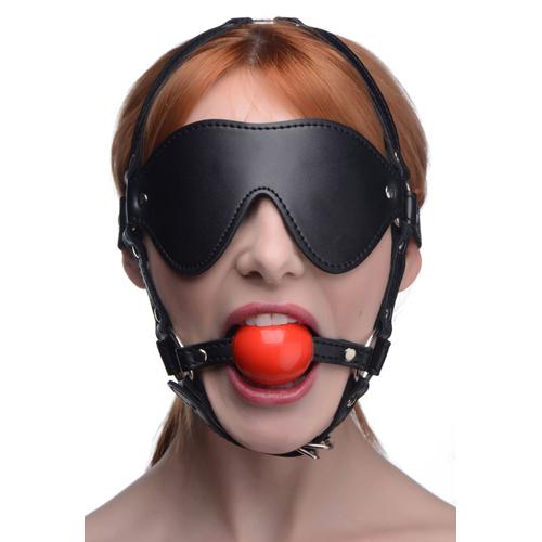 Kinky Adjustable Blindfold Harness With Ball Gag