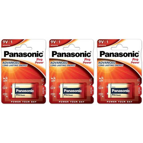 Panasonic Lot de 3 Piles Alcaline Pro Power GOLD 6LR61/9V Block