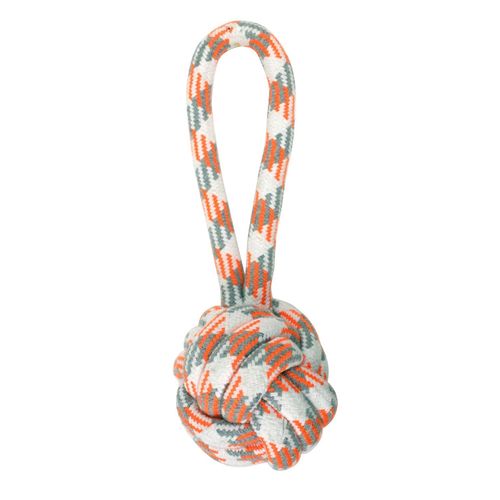 Corde 30 Cm - Balle En Corde 9, Blanc, Gris Et Orange - Jouet Pour Chien