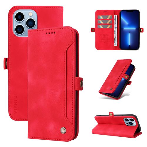 Coque Iphone 13 Pro Max,Etui A Rabat Pour Iphone 13 Pro Max,Etui Portefeuille 4 Emplacements Pour Cartes,1 Money Pocket,Coque Pour Iphone 13 Pro Max,Rouge