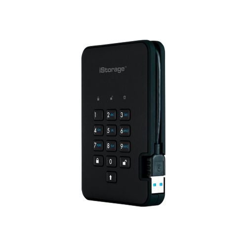 iStorage diskAshur² - Disque dur - chiffré - 1 To - externe (portable) - USB 3.1 Gen 1 - 5400 tours/min - mémoire tampon : 8 Mo - AES 256 bits, FIPS 197 - noir fantôme - Conformité TAA