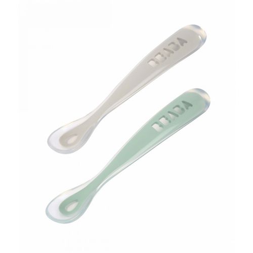Lot De 2 Cuillères 1er Âge Silicone Avec Boîte De Transport Sage Green