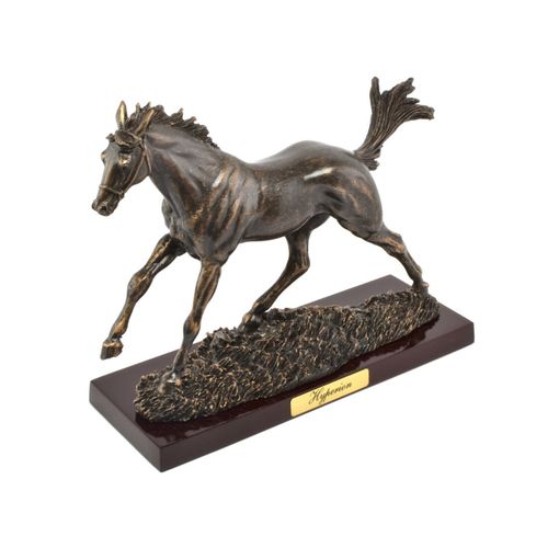 Statuette Cheval de Course 17cm haut env. Hyperion aspect bronze en résine Neuf boite