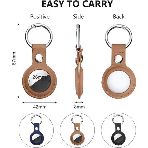 AirTag étuis de Protection en Cuir, AirTag Porte Clé, 3PCS étui  Anti-Rayures Portable pour AirTags, Housse de Protection AirTag Key Finder  pour Clés, Enfants, Animaux (Noir,Marron,Bleu)