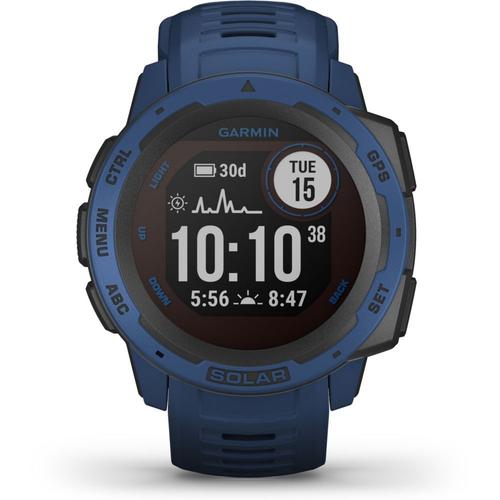 Garmin Instinct Solar - Montre De Sport Avec Bracelet - Silicone - Taille Du Poignet : 132-224 Mm - Monochrome - Bluetooth, Ant+ - 53 G - Bleu Tidal