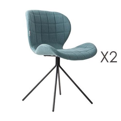 Lot De 2 Chaises Vintage En Tissu Bleu - Omg