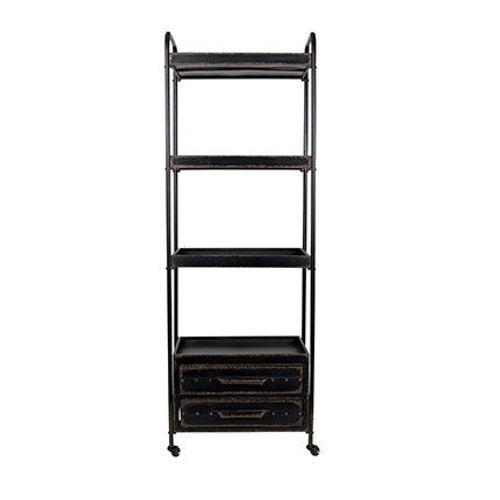 Etagère 60 Cm 3 Niveaux Et 2 Tiroirs En Métal Finition Vieillie