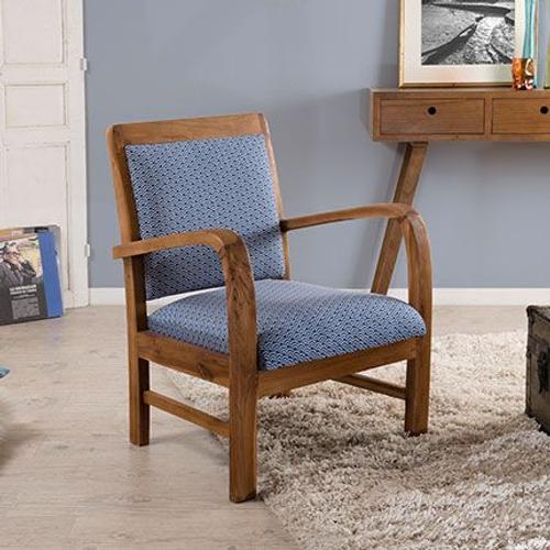 Fauteuil En Tissu Bleu Et Teck - Dolfin