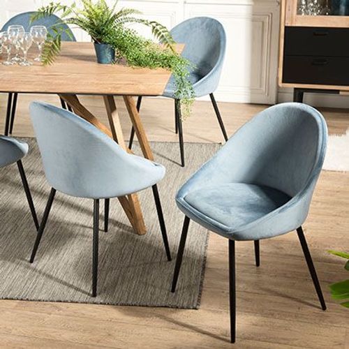 Lot De 2 Chaises Repas En Tissu Velours Bleu