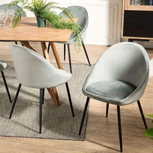 Lot De 2 Chaises Repas En Tissu Velours Vert