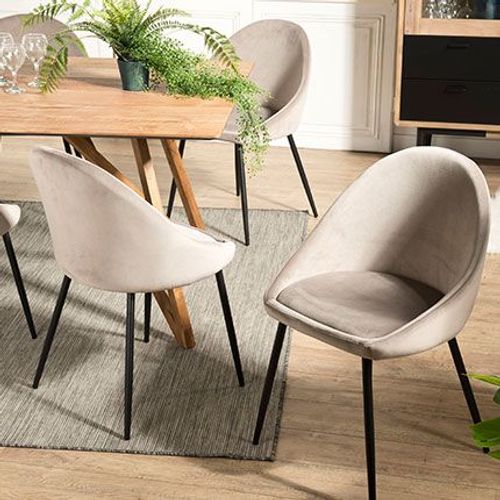 Lot De 2 Chaises Repas En Tissu Velours Taupe