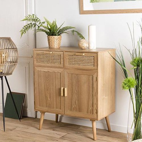 Buffet 2 Portes Et 2 Tiroirs En Rotin Et Bois Naturel - Maguy