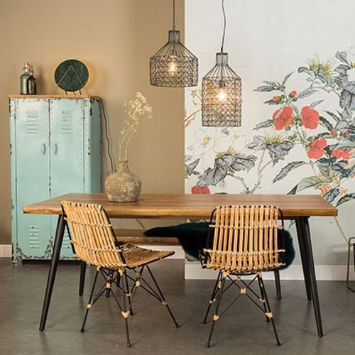 Table À Manger 200x90x75 Cm Décor Noyer Et Métal - Alagon