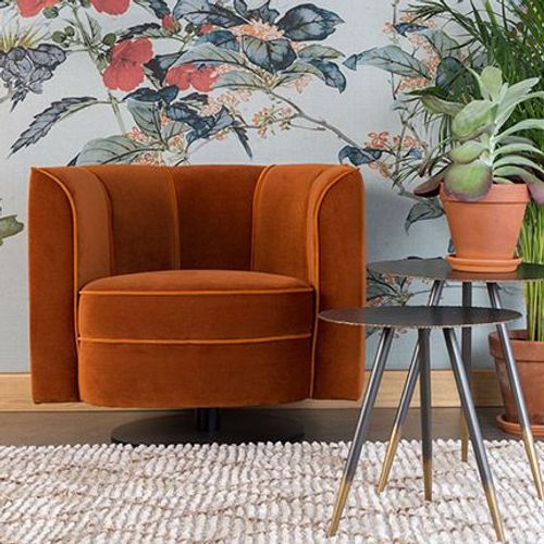 Fauteuil Pivotant 86x74x76 Cm En Velours Orange