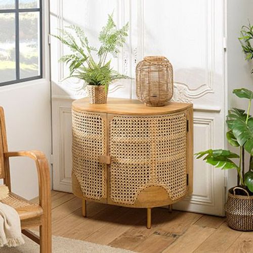 Buffet 2 Portes 81x45,5x75,5 Cm En Bois Et Rotin Naturel - Kozal