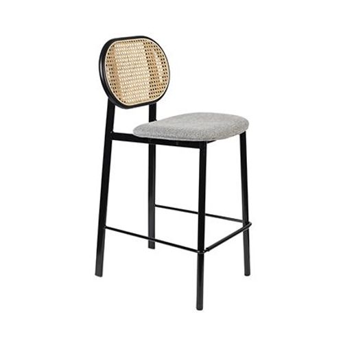 Chaise De Bar H65 Cm En Tissu Gris Et Rotin - Spike