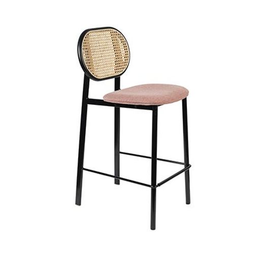 Chaise De Bar H65 Cm En Tissu Rose Et Rotin - Spike