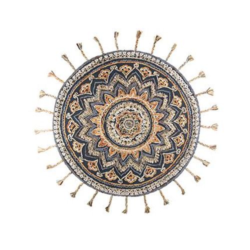 Tapis Rond 170/220 Cm En Tissu Multicolore Avec Franges