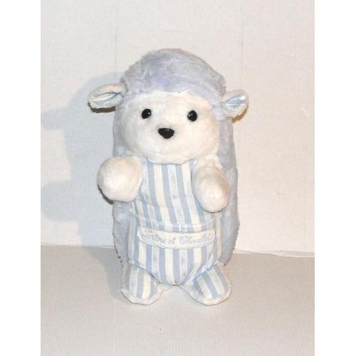 Peluche Herisson Rayé Bleu Tartine Et Chocolat - Doudou Herisson Poche 28 Cm