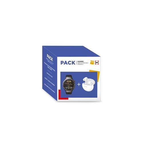 Pack Montre Connectée Huawei Watch Gt5 Pro 46 Mm Titane Avec Bracelet En Fluoroélastomère Noir + Freebuds 5i Blanc