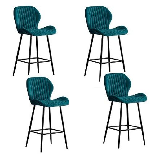Lot De 4 Chaises De Bar 51x41x102 Cm En Velours Bleu Canard - Boliv
