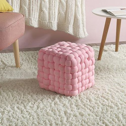 Pouf Tressé 27x27x27 Cm En Velours Rose