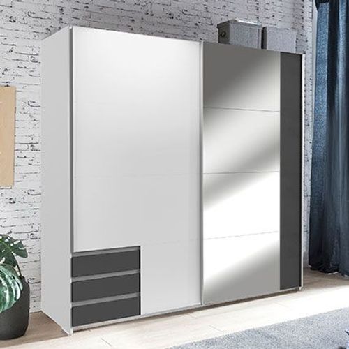 Armoire 2 Portes 3 Tiroirs 1 Miroir 179 Cm Blanc Et Gris Foncé - Bean