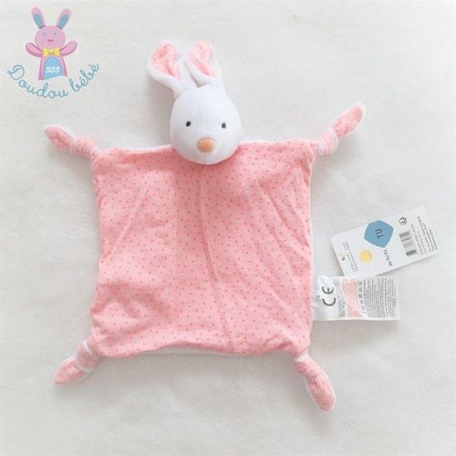 Doudou Plat Lapin Rose Blanc À Pois Grain De Blé Z