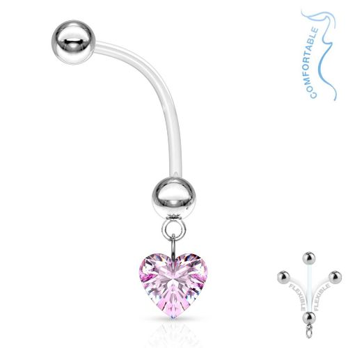 Piercing Nombril Grossesse Pierre Zirconium Bébé Maternité Longue Barre Acrylique Retainer Bioflex Zaely Rose Lovepiercing