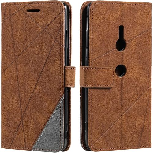 Coque Pour Sony Xperia Xz3, Rabat Portefeuille De Protection Cuir Pu Etui, Slim Silicone Tpu Bumper Magnétique Housse, Flip Porte Cartes Avec Fonction Support Cover Antichoc Case (Brun)