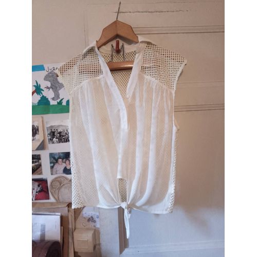 Top Crème Translucide Noeud Devant 42 Xl Vintage Années 90.
