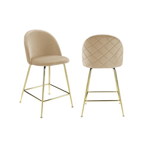 Lot De 2 Tabourets De Bar Melbourne - Velours Et Métal Doré - Beige