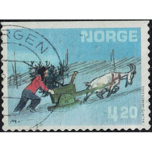 Norvège 2000 Oblitéré Used Enfant Sapin Noël Charriot Chèvre Y&t No 1316 Su