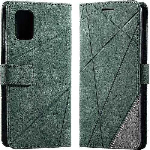 Coque Pour Samsung Galaxy A51 / M40s(4g), Rabat Portefeuille De Protection Cuir Pu Etui, Slim Silicone Tpu Bumper Magnétique Housse, Flip Porte Cartes Avec Fonction Support Cover Case (Vert)