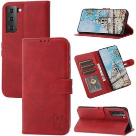 Compatible Avec Coque Samsung Galaxy S24 Plus En Cuir Portefeuille Etui Avec Fentes De Cartes, Fonction Support+Film De Protection D`Écran, Flip Case Housse-Rouge