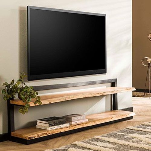 Meuble Tv Suspendu 180x30x55 Cm En Acacia Naturel Et Métal - Along