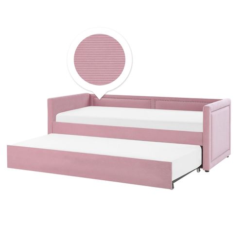 Lit Gigogne En Velours Côtelé Rose 90 X 200 Cm Mimizan