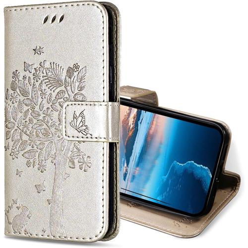 Coque Pour Xiaomi Redmi 9c / Redmi 10a, Etui Protection Housse Premium En Cuir Pu, Antichoc Étui À Rabat Portefeuille Flip Case Pour Xiaomi Redmi 10a / 9c (Or)