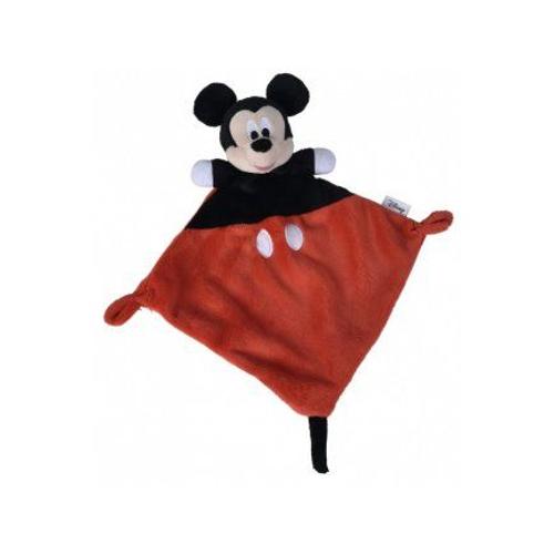 Doudou Plat Mickey La Souris Rouge Et Noir 20 X 20 Cm - Doudou Enfant Disney - Set Peluche Avec Mouchoir + 1 Carte Offerte